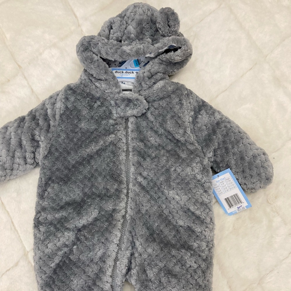 Gray Hooded Baby Onesie with Bear Ears